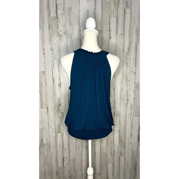 Express Women's Sleeveless Halter Blouse Blue Size S Backless Pleated - Picture 4 of 6